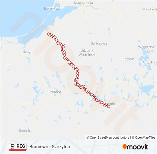 Поезд REG: карта маршрута