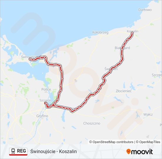 Mapa linii kolej REG