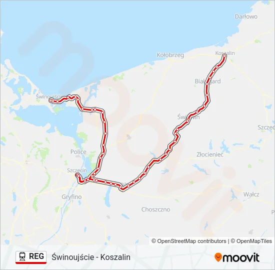 Поезд REG: карта маршрута