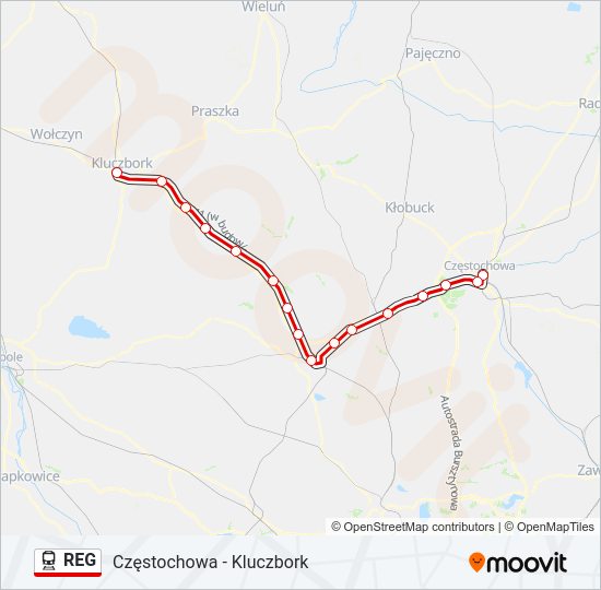 Поезд REG: карта маршрута