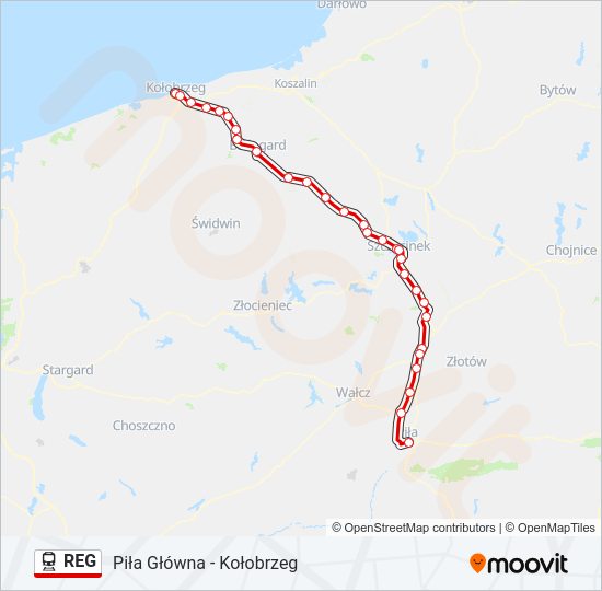 Mapa linii kolej REG