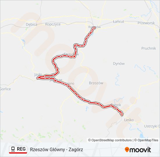 Mapa linii kolej REG