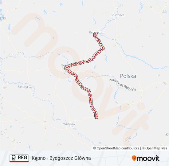 Mapa linii kolej REG