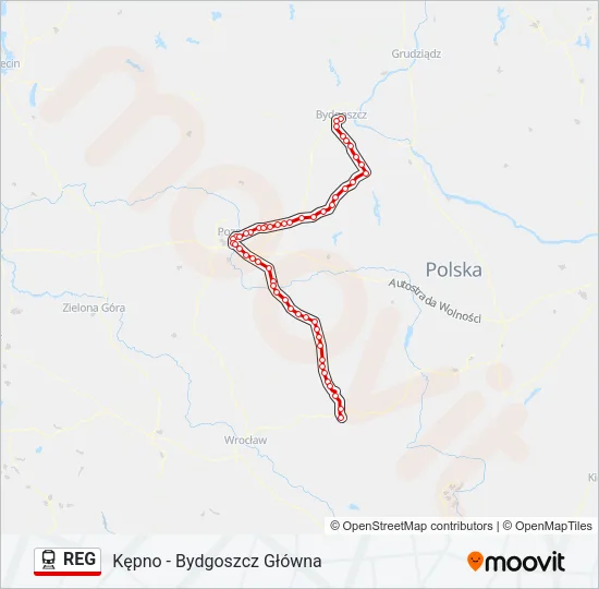 Поезд REG: карта маршрута