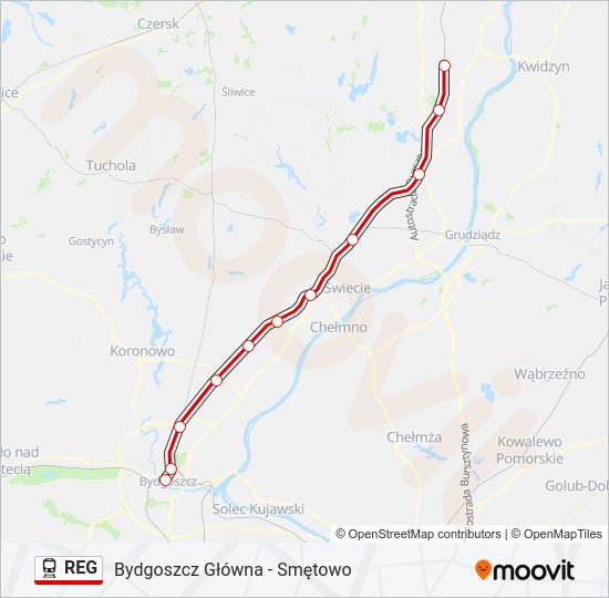 Mapa linii kolej REG