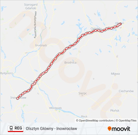 Поезд REG: карта маршрута