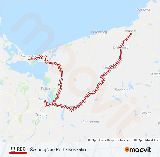 Поезд REG: карта маршрута