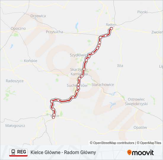 Mapa linii kolej REG