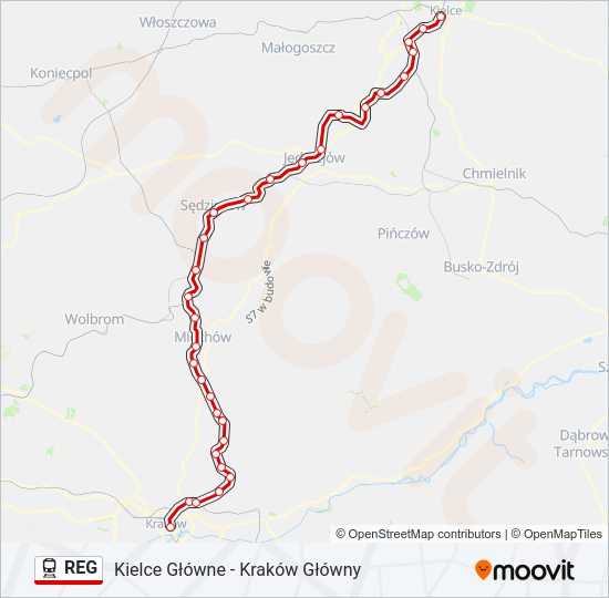 Mapa linii kolej REG