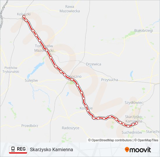 Поезд REG: карта маршрута