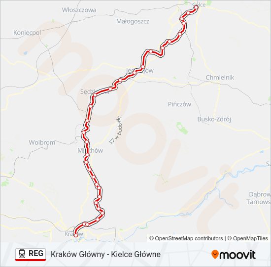 Поезд REG: карта маршрута