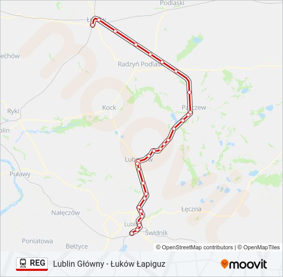 Mapa linii kolej REG