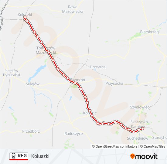 Поезд REG: карта маршрута