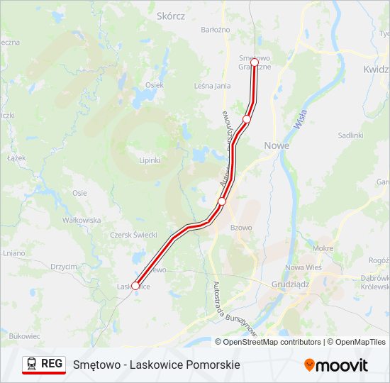 Mapa linii kolej REG