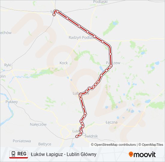 Mapa linii kolej REG