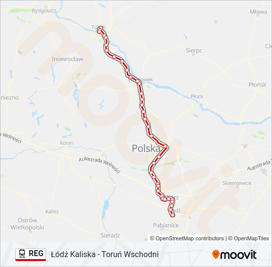 Поезд REG: карта маршрута