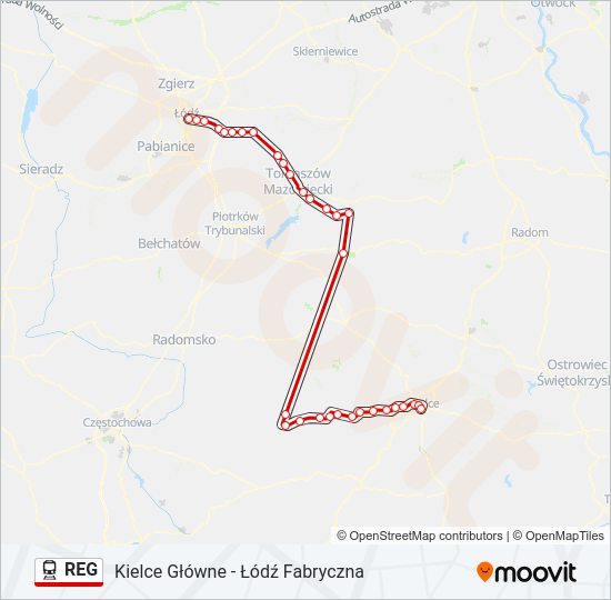 Mapa linii kolej REG