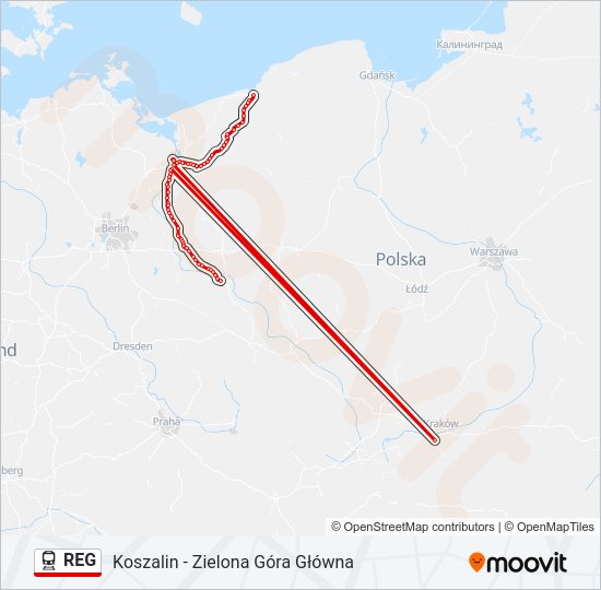 Mapa linii kolej REG