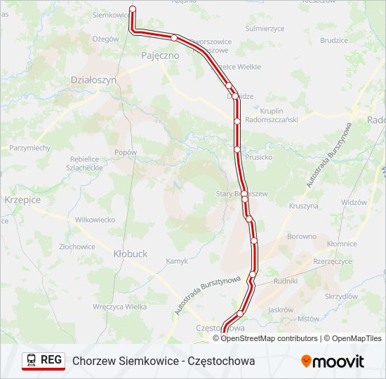 Поезд REG: карта маршрута