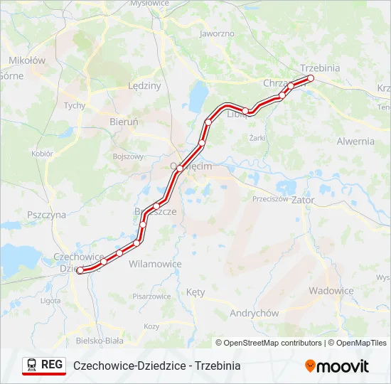 Поезд REG: карта маршрута