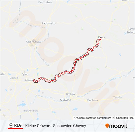 Поезд REG: карта маршрута