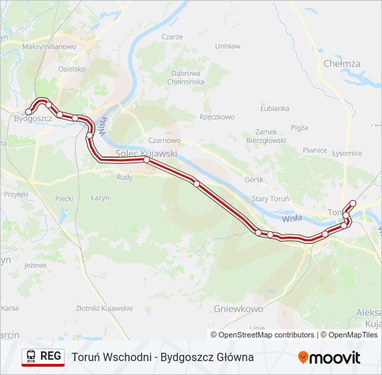 Mapa linii kolej REG