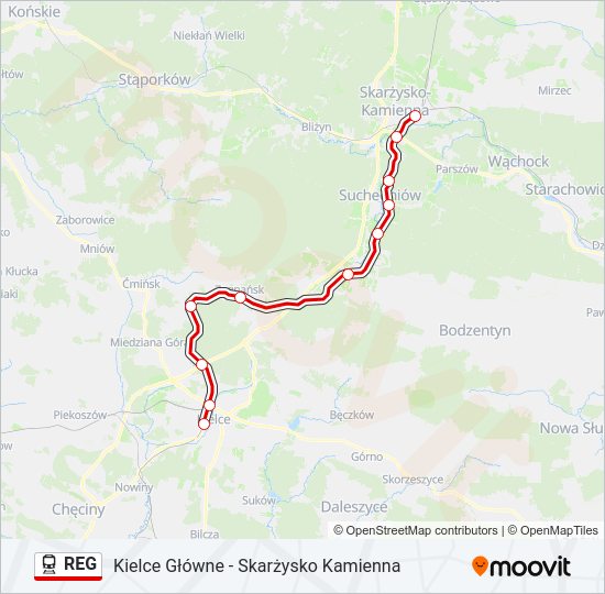 Mapa linii kolej REG