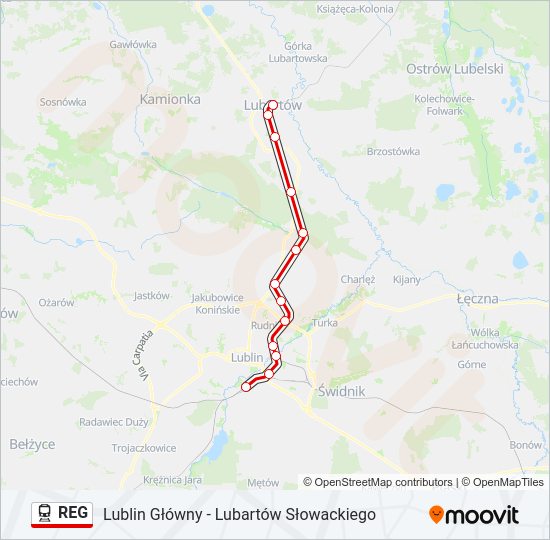 Поезд REG: карта маршрута