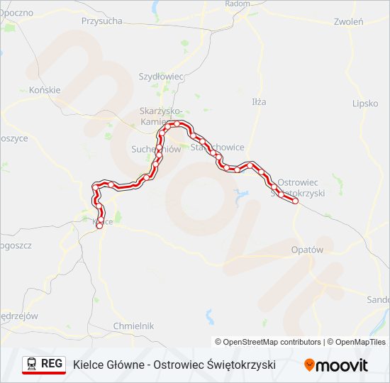 Mapa linii kolej REG