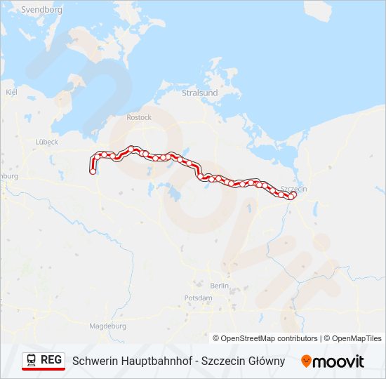 Mapa linii kolej REG