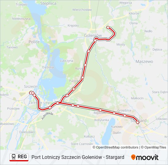 Mapa linii kolej REG