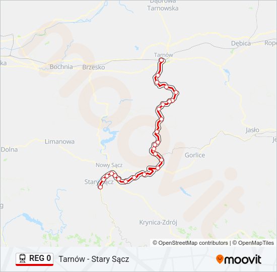 Mapa linii kolej REG 0