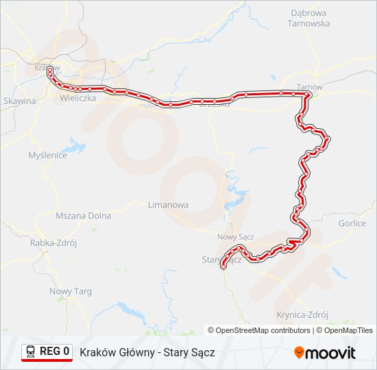 Mapa linii kolej REG 0