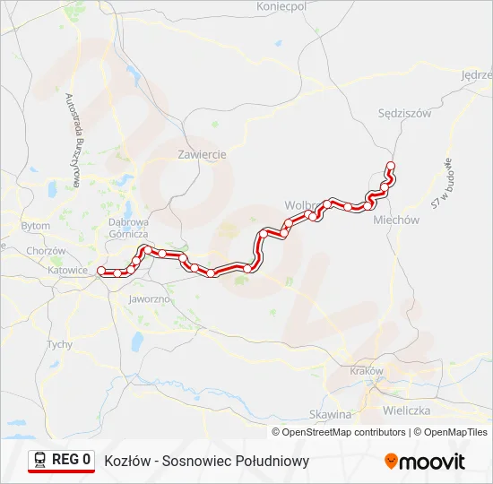 Поезд REG 0: карта маршрута
