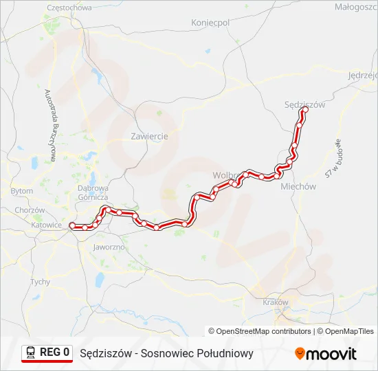 Поезд REG 0: карта маршрута
