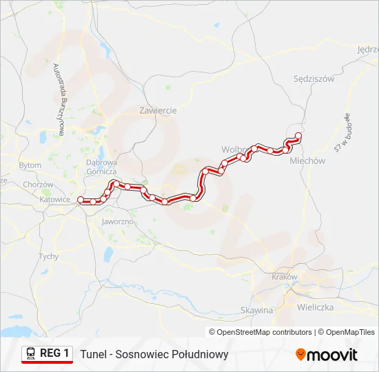Поезд REG 1: карта маршрута