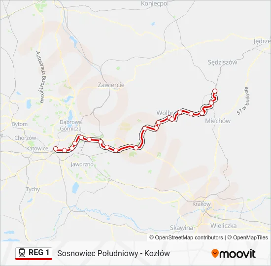 Поезд REG 1: карта маршрута