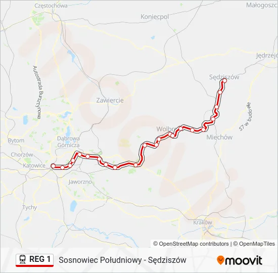 Поезд REG 1: карта маршрута