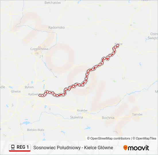 Поезд REG 1: карта маршрута