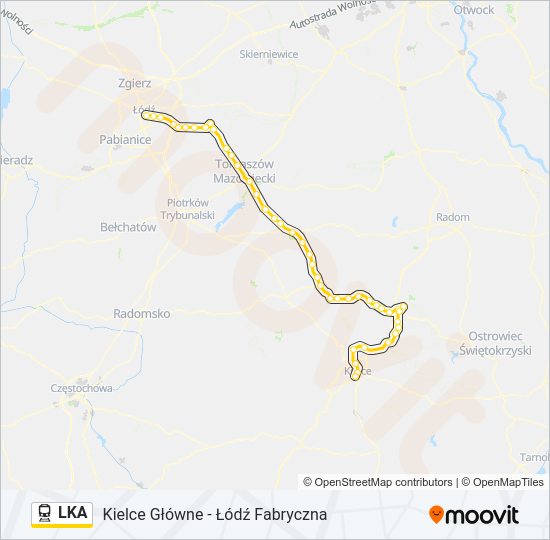 Mapa linii kolej LKA