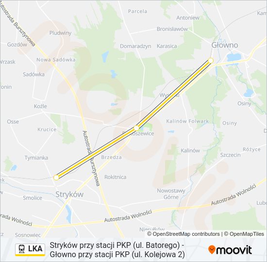 Mapa linii kolej LKA