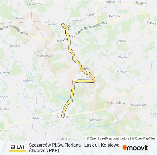 ŁA1 bus Line Map