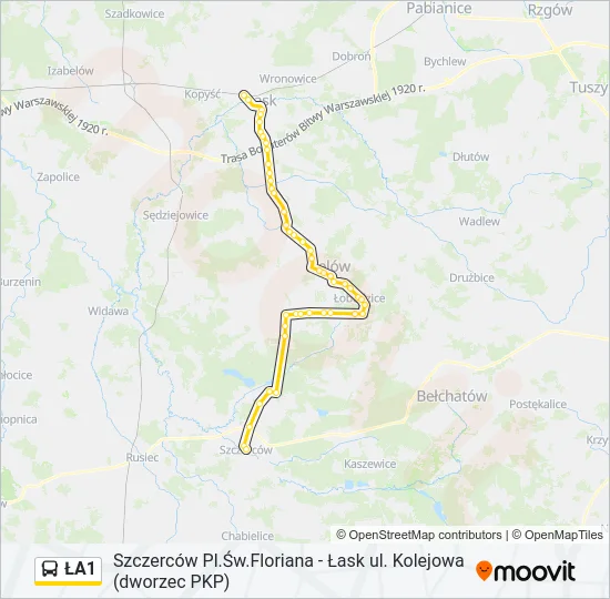 ŁA1 Bus Line Map