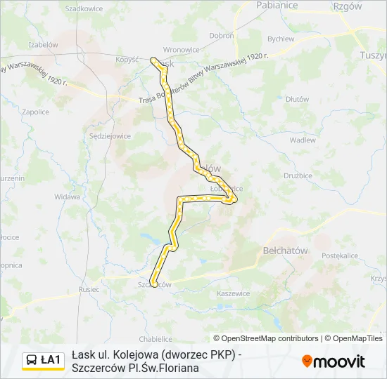 ŁA1 Bus Line Map