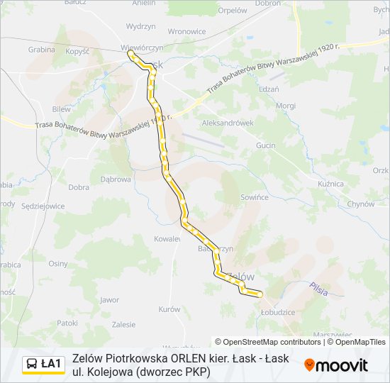 ŁA1 bus Line Map