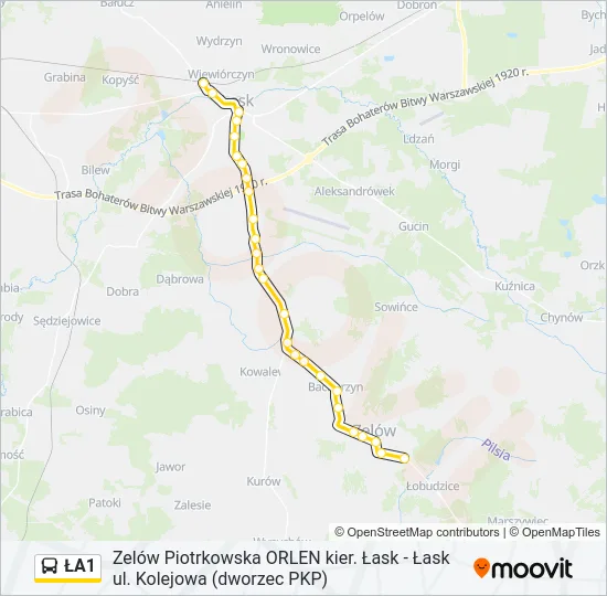 ŁA1 Bus Line Map