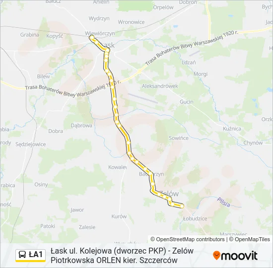 ŁA1 Bus Line Map