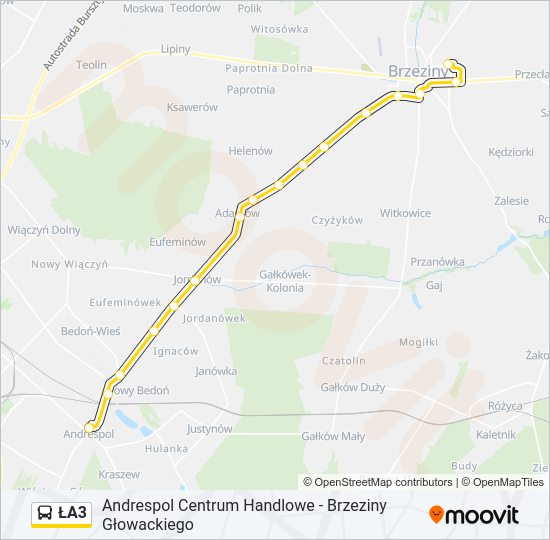 ŁA3 bus Line Map