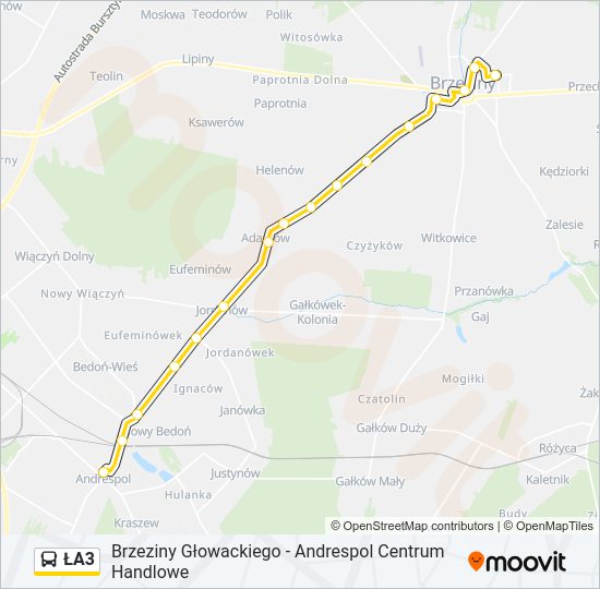 ŁA3 bus Line Map