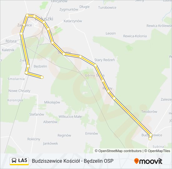 ŁA5 bus Line Map